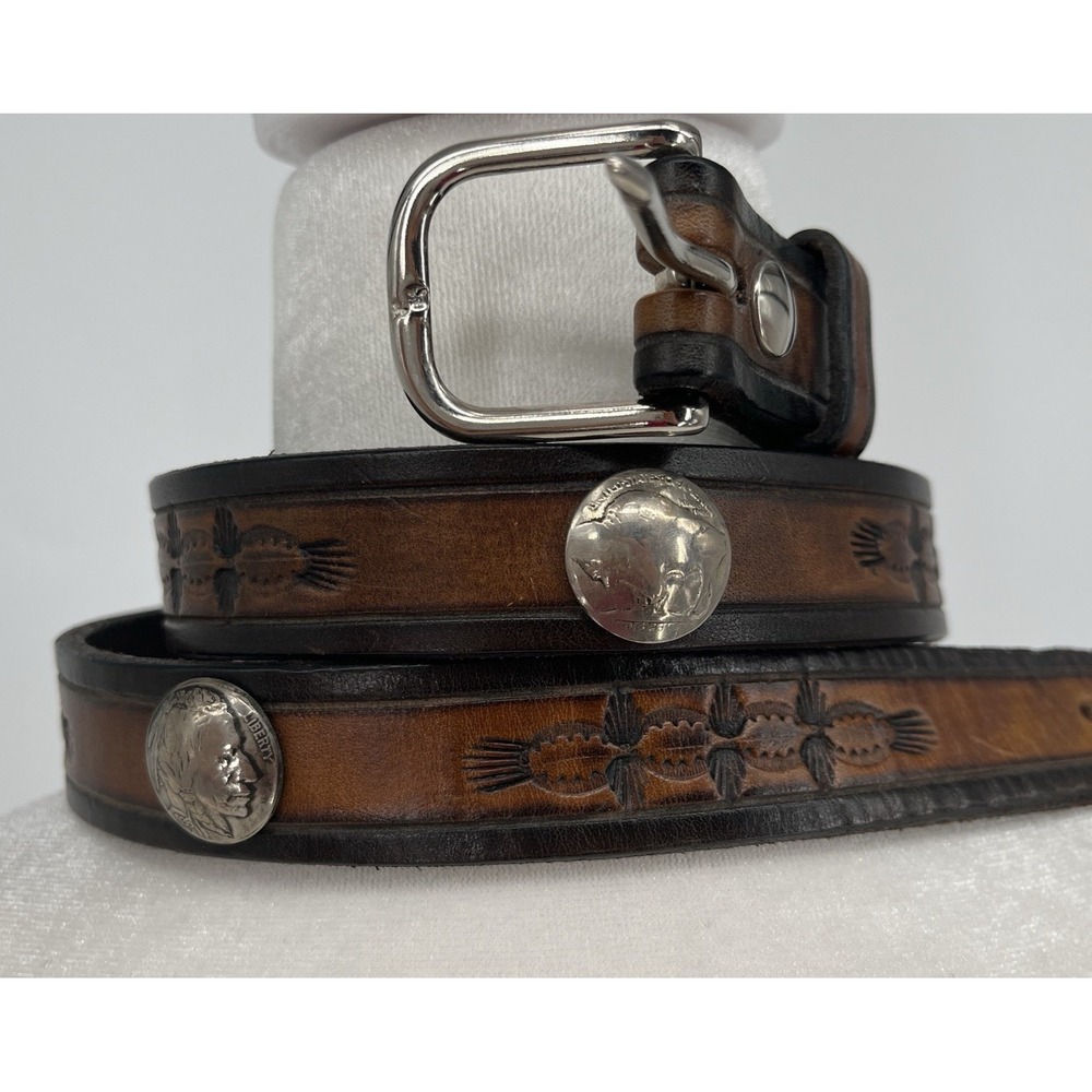 Vintage Southwick Leather Belt 1900s Buffalo Nickel Conchos Southwestern Sz 34